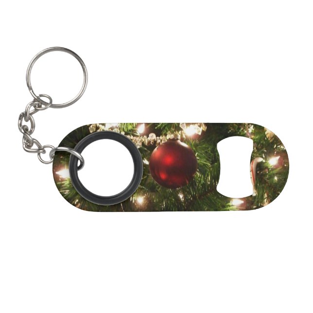 Christmas Tree I Holiday Pretty Green and Red Keychain Bottle Opener (Front (Horizontal))