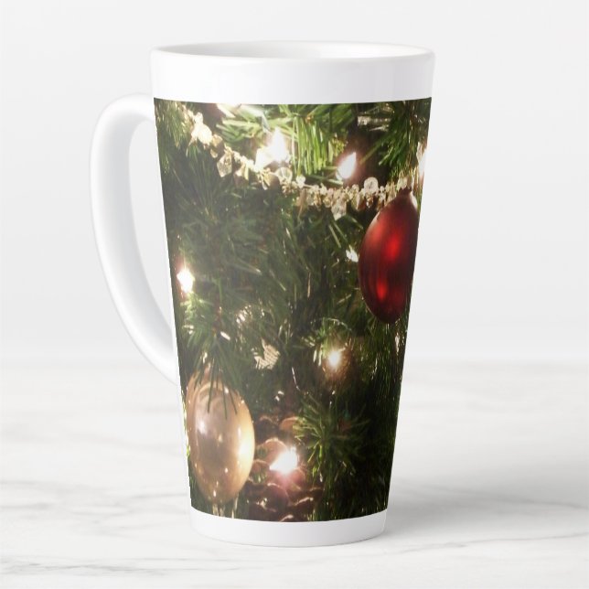 Christmas Tree I Holiday Pretty Green and Red Latte Mug (Left Angle)