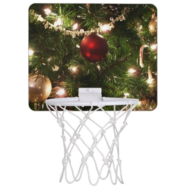 Christmas Tree I Holiday Pretty Green and Red Mini Basketball Hoop (Front)