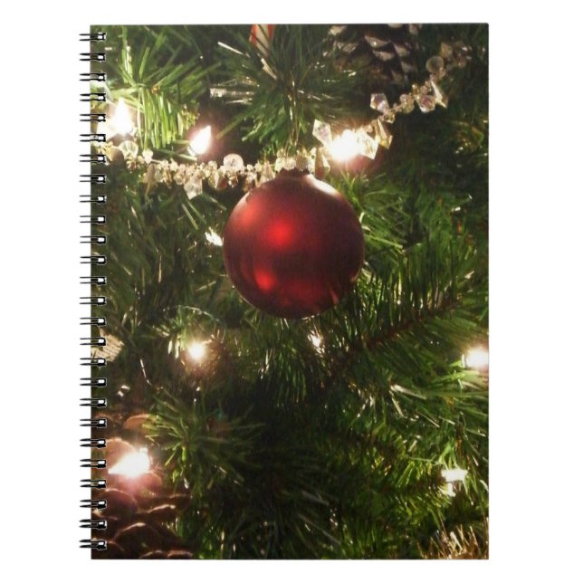 Christmas Tree I Holiday Pretty Green and Red Notebook (Front)