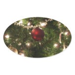 Christmas Tree I Holiday Pretty Green and Red Oval Sticker