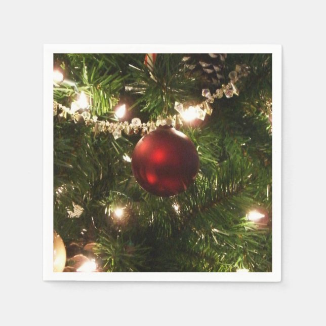 Christmas Tree I Holiday Pretty Green and Red Paper Napkins (Front)