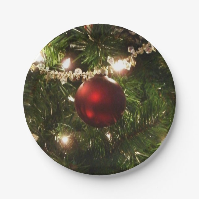 Christmas Tree I Holiday Pretty Green and Red Paper Plates (Front)