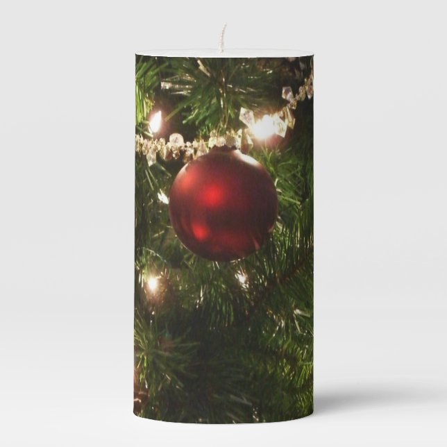 Christmas Tree I Holiday Pretty Green and Red Pillar Candle (Front)