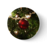 Christmas Tree I Holiday Pretty Green and Red Pinback Button