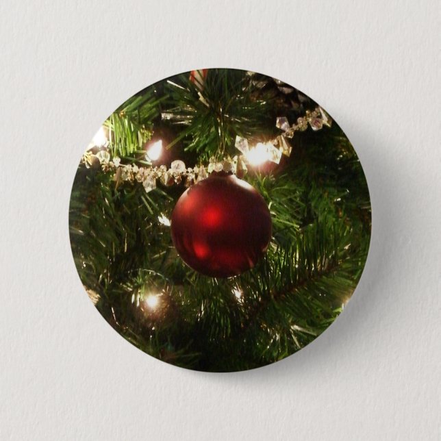 Christmas Tree I Holiday Pretty Green and Red Pinback Button (Front)