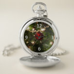 Christmas Tree I Holiday Pretty Green and Red Pocket Watch