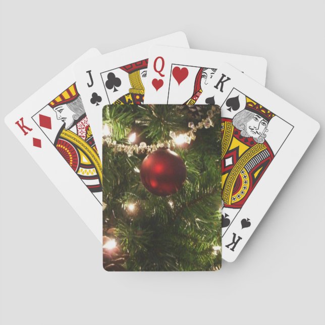 Christmas Tree I Holiday Pretty Green and Red Poker Cards (Back)