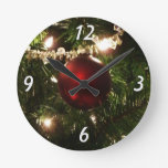 Christmas Tree I Holiday Pretty Green and Red Round Clock
