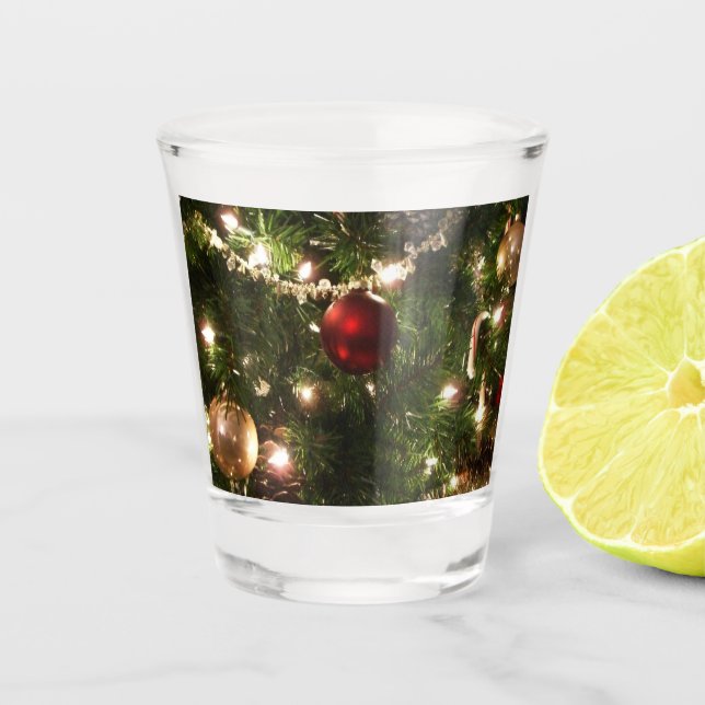 Christmas Tree I Holiday Pretty Green and Red Shot Glass (Front)