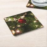 Christmas Tree I Holiday Pretty Green and Red Square Paper Coaster