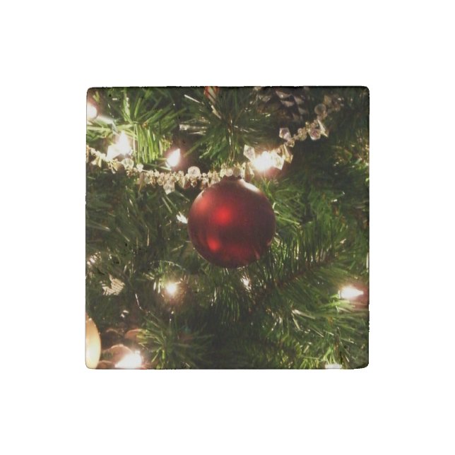 Christmas Tree I Holiday Pretty Green and Red Stone Magnet (Front)