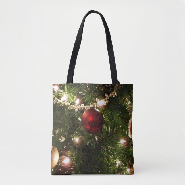 Christmas Tree I Holiday Pretty Green and Red Tote Bag (Front)