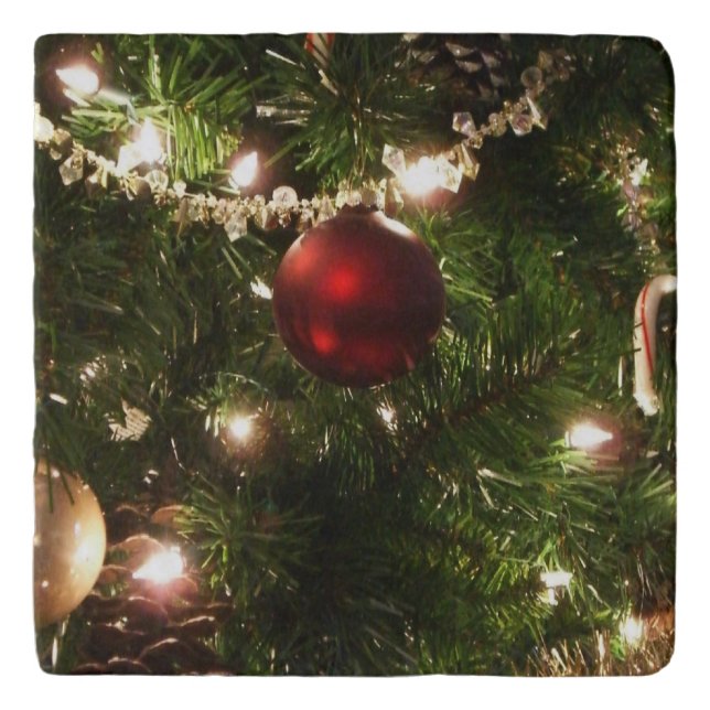 Christmas Tree I Holiday Pretty Green and Red Trivet (Front)