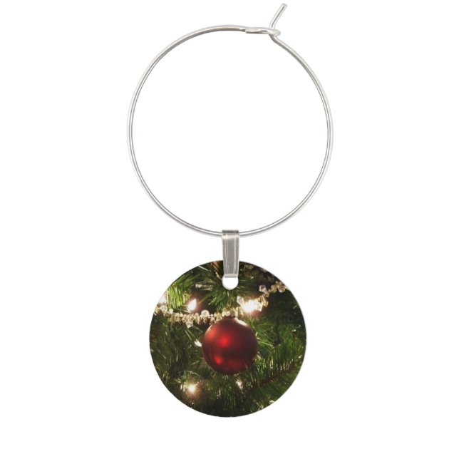 Christmas Tree I Holiday Pretty Green and Red Wine Charm (Front)