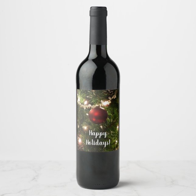 Christmas Tree I Holiday Pretty Green and Red Wine Label (Front)