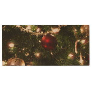 Christmas Tree I Holiday Pretty Green and Red Wood Flash Drive