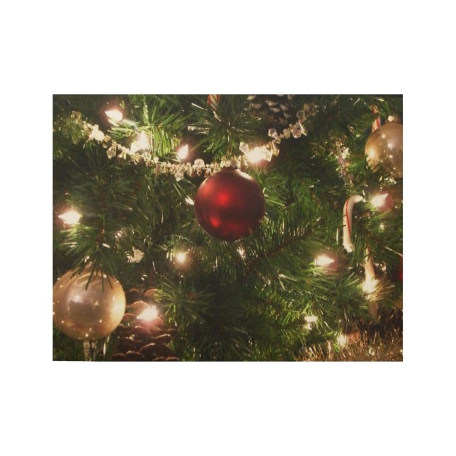 Christmas Tree I Holiday Pretty Green and Red Wood Poster (Front)