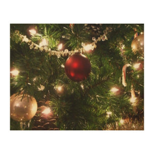 Christmas Tree I Holiday Pretty Green and Red Wood Wall Decor