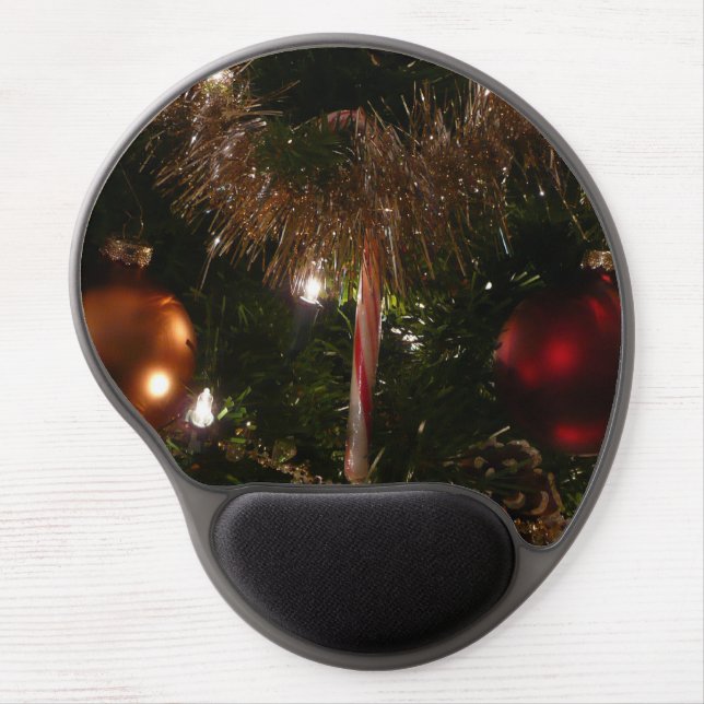 Christmas Tree II Holiday Red and Gold Gel Mouse Pad (Front)