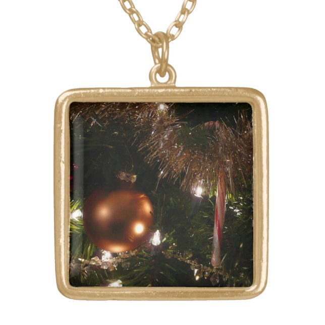 Christmas Tree II Holiday Red and Gold Gold Plated Necklace (Front)