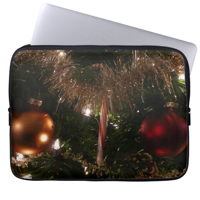 Christmas Tree II Holiday Red and Gold Laptop Sleeve (Front)