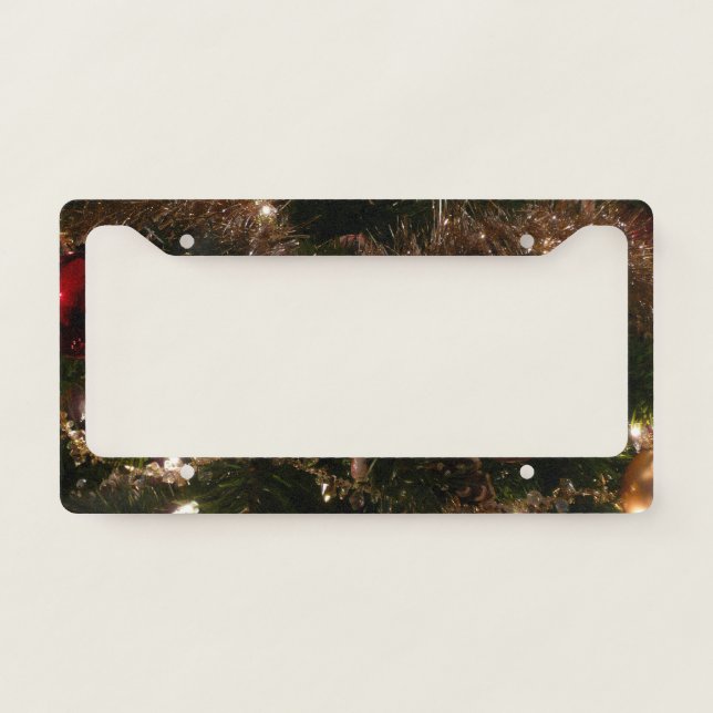 Christmas Tree II Holiday Red and Gold License Plate Frame (Front)