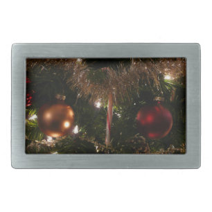 Christmas Tree II Holiday Red and Gold Rectangular Belt Buckle