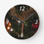 Christmas Tree II Holiday Red and Gold Round Clock