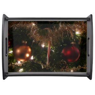 Christmas Tree II Holiday Red and Gold Serving Tray