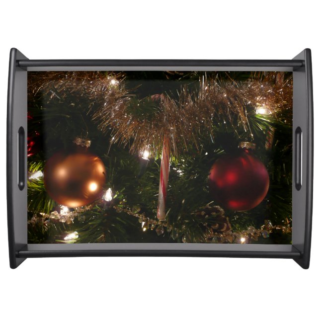 Christmas Tree II Holiday Red and Gold Serving Tray (Front)