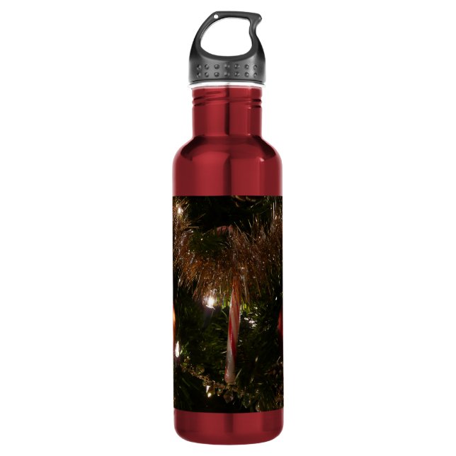 Christmas Tree II Holiday Red and Gold Stainless Steel Water Bottle (Front)