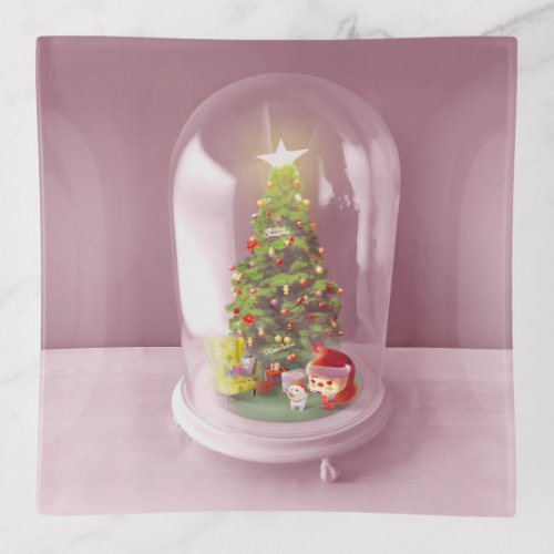 Christmas Tree in a Glass Dome Trinket Tray