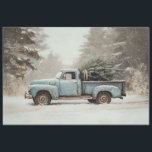 Christmas Tree in a Vintage Blue Truck Decoupage Tissue Paper<br><div class="desc">This decoupage tissue paper showcases a nostalgic Christmas scene with a vintage blue truck carrying a freshly cut Christmas tree, set against a snowy winter backdrop. The painterly style and rustic charm make it perfect for holiday crafts, gift wrapping, and seasonal decor, adding a cozy, timeless touch to your festive...</div>