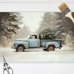 Christmas Tree in a Vintage Blue Truck Decoupage Tissue Paper<br><div class="desc">This decoupage tissue paper showcases a nostalgic Christmas scene with a vintage blue truck carrying a freshly cut Christmas tree, set against a snowy winter backdrop. The painterly style and rustic charm make it perfect for holiday crafts, gift wrapping, and seasonal decor, adding a cozy, timeless touch to your festive...</div>