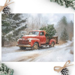 Christmas Tree in a Vintage Red Truck Decoupage Tissue Paper<br><div class="desc">This decoupage tissue paper showcases a nostalgic Christmas scene with a vintage red truck carrying a freshly cut Christmas tree, set against a snowy winter backdrop. The painterly style and rustic charm make it perfect for holiday crafts, gift wrapping, and seasonal decor, adding a cozy, timeless touch to your festive...</div>