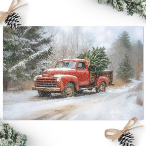 Christmas Tree in a Vintage Red Truck Decoupage Tissue Paper