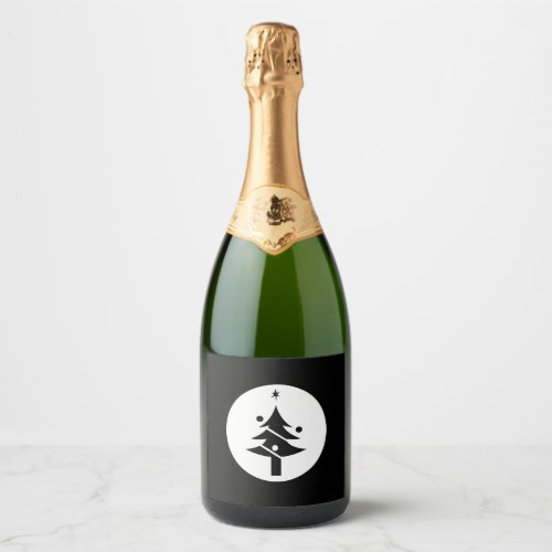 Christmas tree in circle sparkling wine label