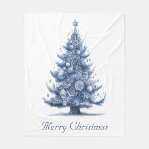 Christmas Tree in Delft Blue customizable Fleece Blanket
