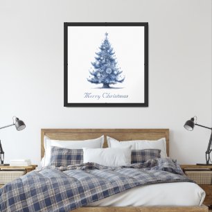 Christmas Tree in Delft Blue customizable Framed Art