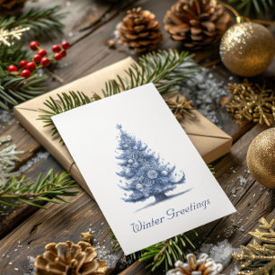 Christmas Tree in Delft Blue customizable Holiday Card