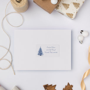 Christmas Tree in Delft Blue customizable Label