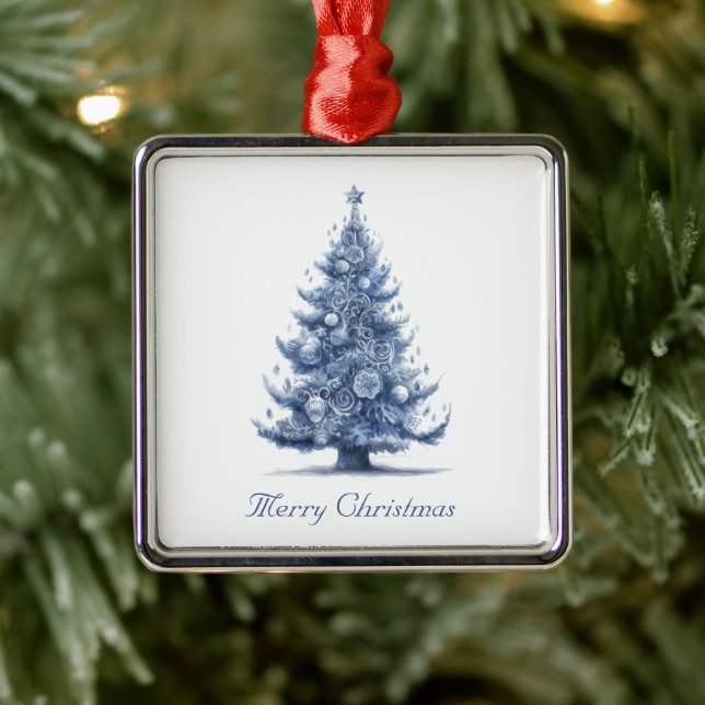 Christmas Tree in Delft Blue customizable Metal Ornament (Tree)