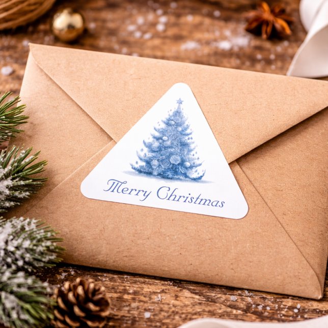 Christmas Tree in Delft Blue customizable Triangle Sticker (Creator Uploaded)