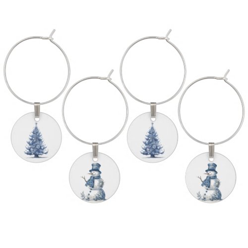Christmas Tree in Delft Blue Wine Charm