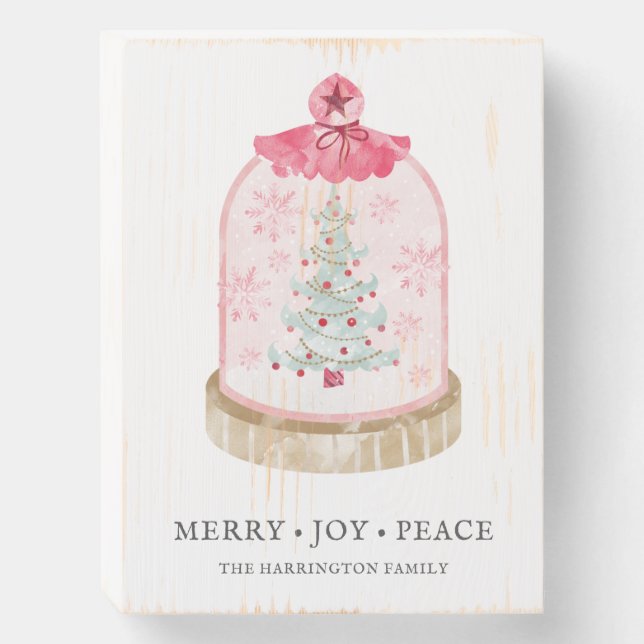 Christmas Tree In Glass Dome Watercolor Wooden Box (Front Vertical)