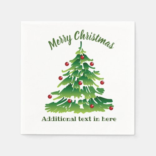 Christmas Tree in Green Red on White Custom Paper Napkins