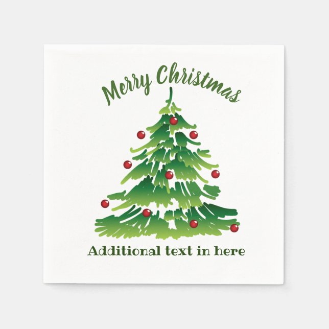 Christmas Tree in Green Red on White Custom Paper Napkins (Front)