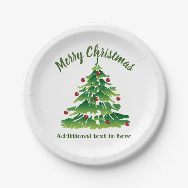 Christmas Tree in Green Red on White Custom Paper Plates (Front)
