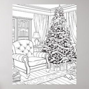 Christmas Tree in Living Room Coloring Poster
